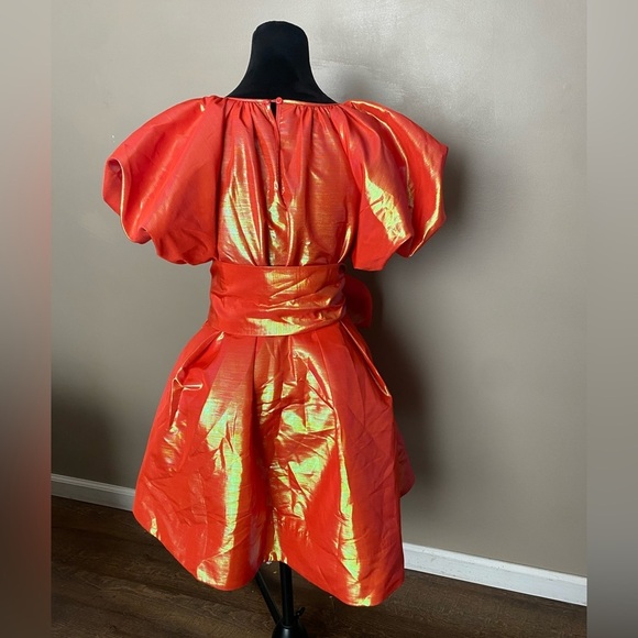 CHRISTOPHER JOHN ROGERS orange shiny puffy sleeve dress for Target sz xxs EUC - Picture 2 of 14